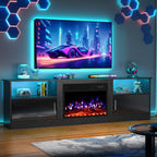 70" Fireplace TV Stand with 23" Electric Fireplace for TVs Up to 80 inch, Modern LED Light Entertainment Center with High Gloss Storage Cabinet, Media TV Consoles for Living Room (Black, 70")