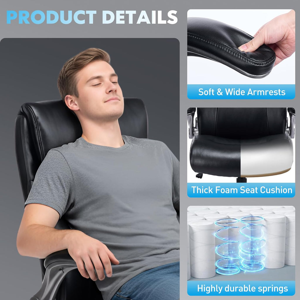 MALOL Ergonomic High-Back Executive Office Chairs, Heavy Duty Home Computer Chair with Lumbar Support, Flip-Up Arms, and PU Leather Upholstery, Black