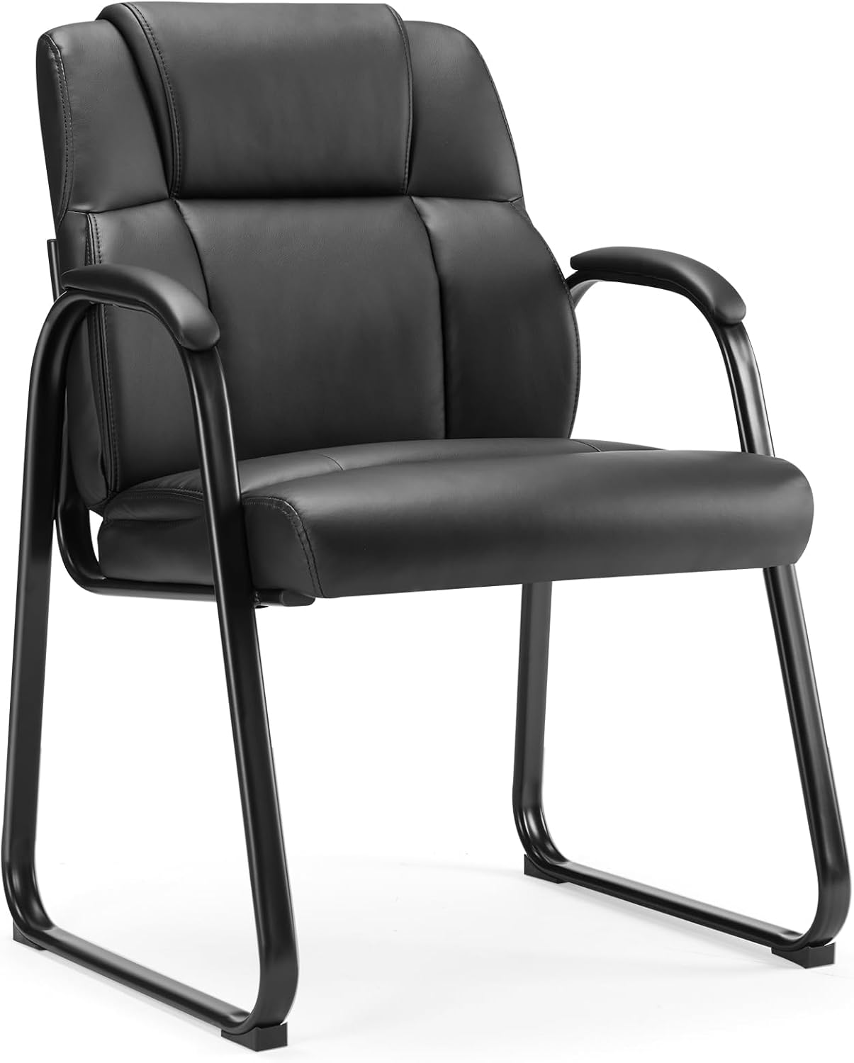 Sweetcrispy Waiting Room Guest Chair Set of 2, Stationary Office Reception Chairs No Wheel, Comfy Padded Arms and Seld Base, for Conference Room Lobby Home Computer Desk Bedroom Elderly, Deep Black
