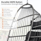 Hanging Egg Chair with Stand, Foldable Oversized Swing Chair, All-Weather Core-Spun Rope, Premium Fabric, Thick Breathable Water-Resistant Cushion, 350LBS Indoor Outdoor (Dark Grey)