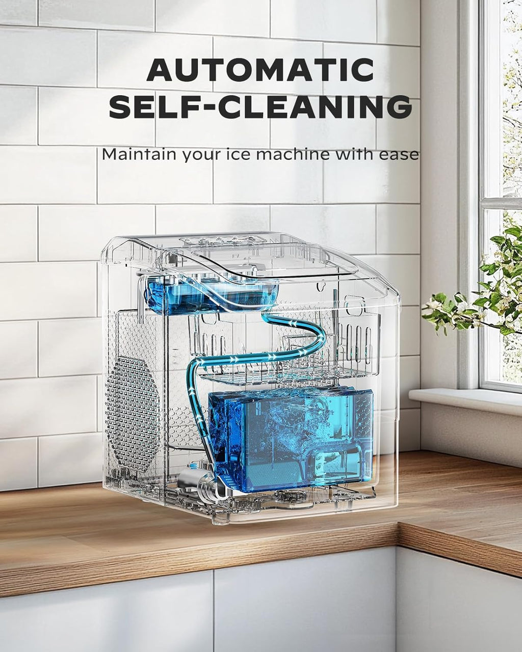 Marsail Ice Makers Countertop, 26 lbs per Day, Fast Ice in 6 Minutes, Self-Cleaning Ice Maker, Compact Countertop Ice Machine for Home, Kitchen/Office/Parties