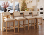 26.5'' Tall Bar Stools Set of 2 Modern Counter Stools with Backs Beige Linen Upholstered Bar Height Chairs Counter Height Island Stools with Wood Frame Farmhouse Wooden Barstools for Kitchen Island