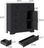 Vabches Farmhouse Storage Cabinet with 2 Doors and 4 Drawers, Freestanding Bathroom Storage Cabinet Kitchen Pantry, Floor Hutch Cupboard for Living Room/Bathroom/Kitchen,(Pure Black)
