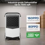 160 Pint Commercial Dehumidifier with Built-in Pump, Industrial Dehumidifier for Basement & Warehouse, 7500 Sq.Ft Large Dehumidifier with Drain Hose, Auto Defrost, 24H Timer, Auto Restart