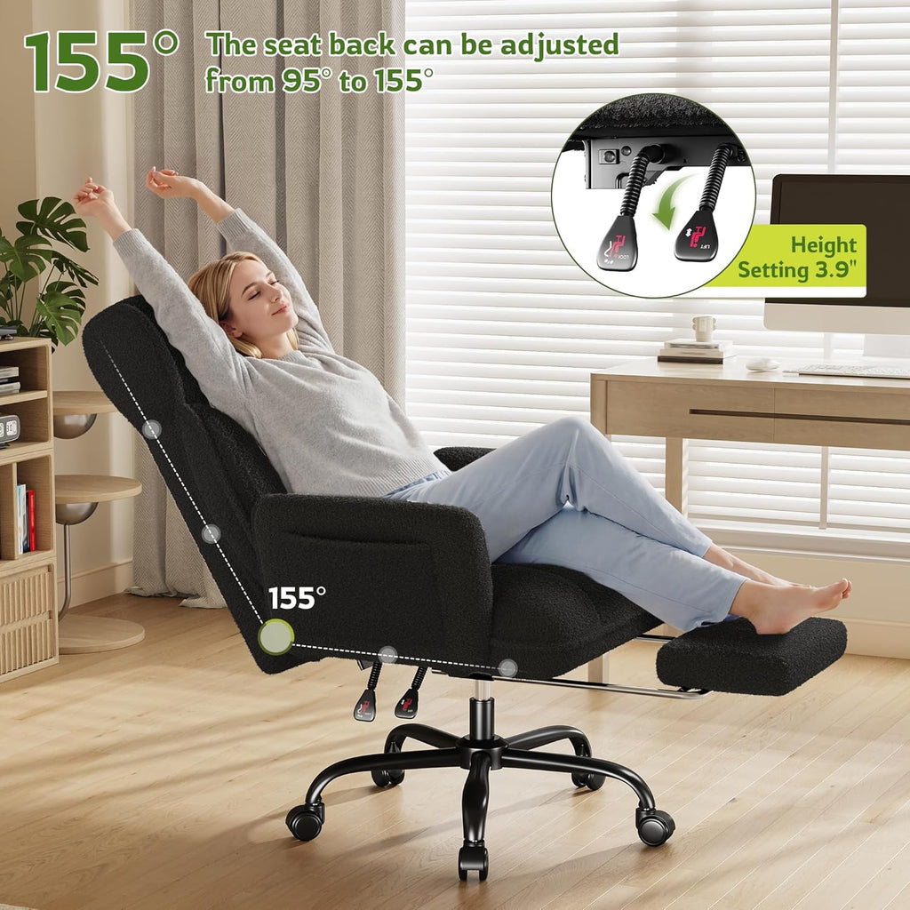Big and Tall Office Chair with Adjustable Arms and Back, Ergonomic Office Chair with Footrest and Comfortable Fabric for Home Office, Bedroom  .Black