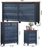 Farmhouse Dresser and Nightstand Sets 4 Piece, Wooden 6 Drawers Dresser & 43.5" Tall Chest of Drawers, 18" Roman Column Nightstand Set of 2, Furniture Dressers for Bedroom, Living Room