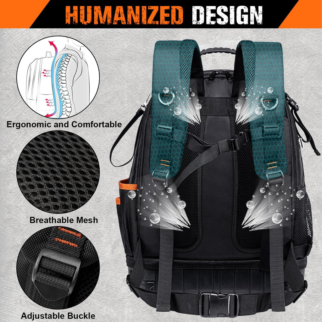 96-Pocket Hvac Tool Backpack Heavy Duty, Electrician Tool Bag Backpack for Men Women, Hvac Tool Bag Organizer, Large Tool Backpack with Laptop Compartment & Molded Base for Construction
