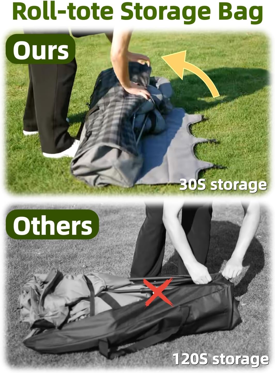 Double Camping Chair Padded Loveseat Camping Couch, Oversized 2 Person Camp Chairs with 2 in 1 Carry Bag, Heavy Duty Folding Lawn Chair Sofa with Cup Holders for Adults Patio Backyard Beach, Gray