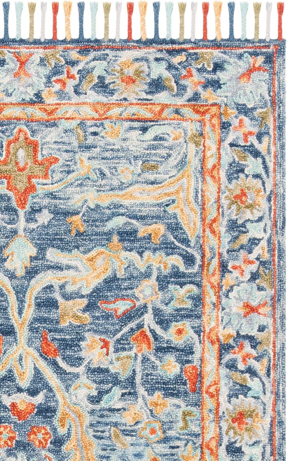 SAFAVIEH Aspen Collection Area Rug - 9' x 12', Blue & Rust, Handmade Boho Braided Tassel Wool, Ideal for High Traffic Areas in Living Room, Bedroom (APN116M)