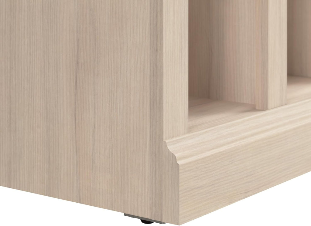 Bush Home Woodland 40W Hall Tree and Shoe Storage Bench with Shelves in White Washed Maple, Cubbies and Coat Hooks for Foyer, Mudroom or Entryway