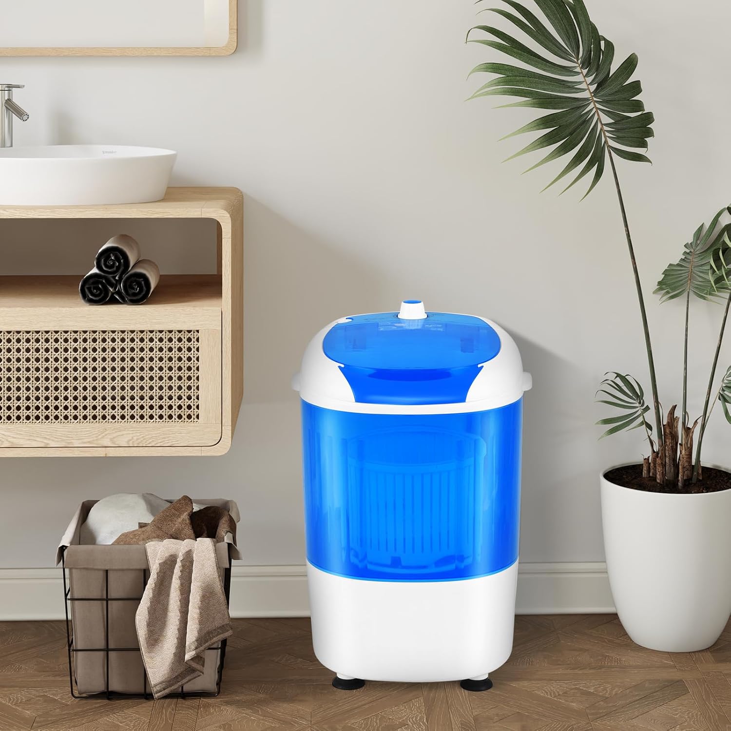 COSTWAY Portable Mini Washing Machine with Spin Dryer, Washing Capacity 5.5lbs, Electric Compact Machines Durable Design Energy Saving, Rotary Controller, Laundry Washer for Home Apartment RV, Blue