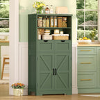 TEENFON Bathroom Cabinet with Adjustable Shelf & 2 Drawers, Farmhouse Storage Cabinet with 2 Doors, Kitchen Storage Cabinets for Living Room, Entryway, Home Office, Forest Green