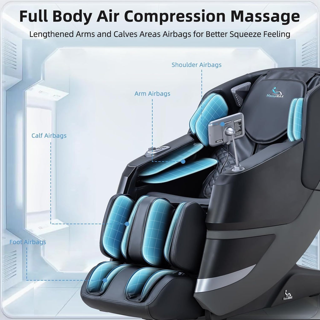 MassaMAX MT339 4D Massage Chair, Full Body Recliner with Auto Footrest, Zero Gravity, OTA Cloud Tech, SL Track, Deep Yoga Stretch, 27 Modes, APP, AI Control, and Heating (Deep Black)