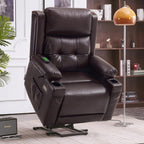 MCombo Large Triple Motor Power Lift Recliner Chair with Massage and Heat for Elderly People, Adjustable Headrest, Infinite Position, USB Ports, Faux Leather 7662 (Dark Brown, Large)