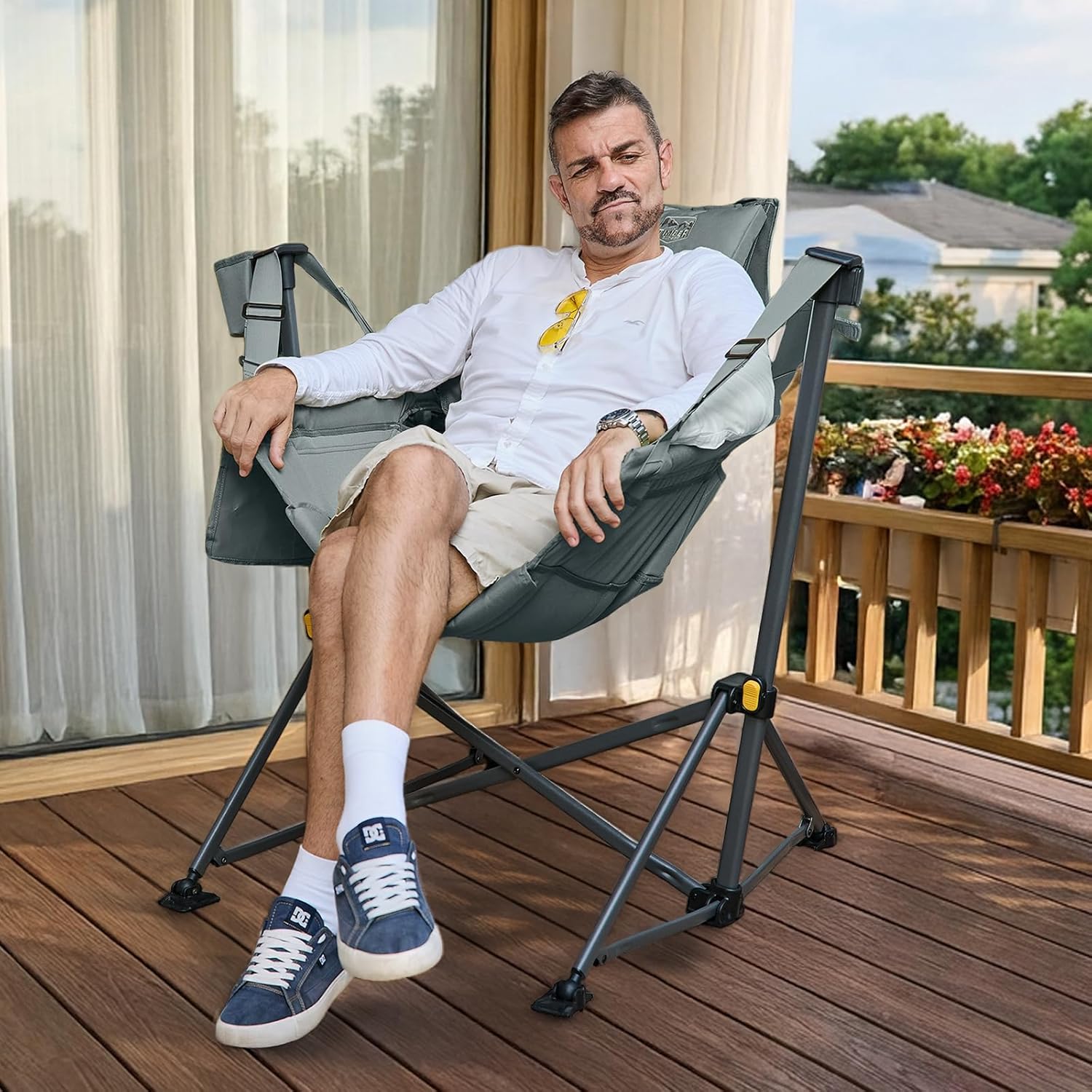 Timber Ridge Hammock Camping Chair with Adjustable Backrest, Heavy Duty Folding Hammock Chair Supports 300lbs, Portable Hammock Chair for Camping, Travelling and Patio, Grey