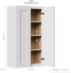 Solid Wood Kitchen Wall Cabinets, 24 Inch Wide Over The Toilet Storage Cabinet, Bathroom Organizer Cabinets with 2 Shaker Door & 3 Shelves, Easy Assembly for Dining Room, Laundry - White