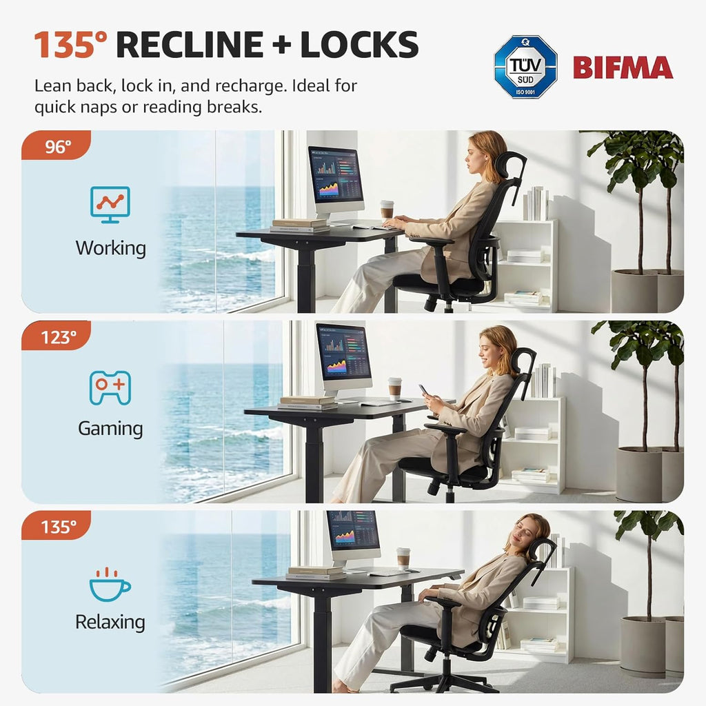 ErgoSift M1 Ergonomic Office Chair Mesh Chair, Home Office Desk Chairs with Adjustable Lumbar Support, Comfortable Computer Gaming Chair, Office Chair for Long Hours (Black)