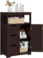 Yaheetech Wood Bathroom Floor Cabinet with 3 Drawers &1 Cupboard, Free Standing Storage Organizer Hallway Entryway Cabinet for Living Room Kitchen, Espresso
