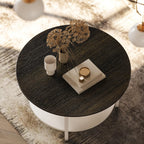 FABATO Round Lift Top Coffee Table with Storage and Hidden Compartment, 26.77'' Farmhouse Coffee Table for Living Room Reception Room, 2 Tier Small Round Coffee Table Circle Dining Table, White