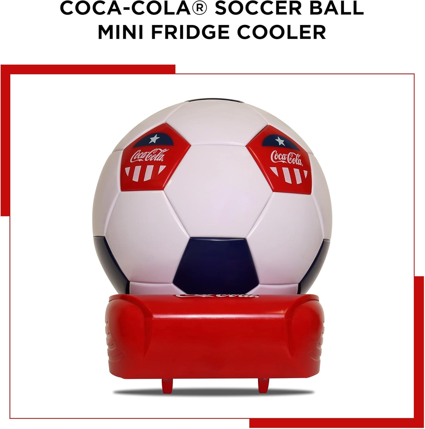 Coca-Cola Soccer Ball 5 Can Cooler, 12V DC/110V AC Cooler, for home, dorm, office, travel, camping, car, boat, truck, beverages, snacks, skincare, cosmetics, medication