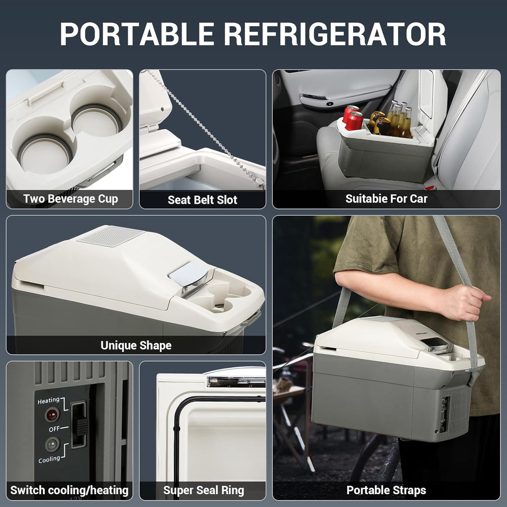 ICEROVER 12V Car Refrigerator Cooler/Warmer 8 Quart (9L) 40℉~140℉,12 Volt DC &110V AC, Electric Car Fridge Portable Compact Camping Cooler Thermoelectric 12V Small Fridge for Car, RV, Camping (Grey)