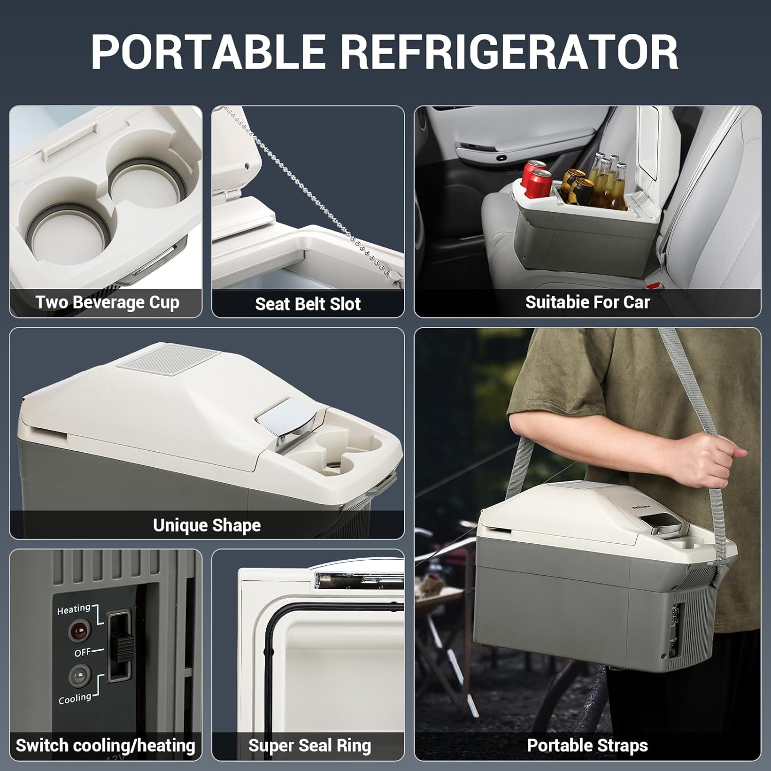 ICEROVER 12V Car Refrigerator Cooler/Warmer 8 Quart (9L) 40℉~140℉,12 Volt DC &110V AC, Electric Car Fridge Portable Compact Camping Cooler Thermoelectric 12V Small Fridge for Car, RV, Camping (Grey)
