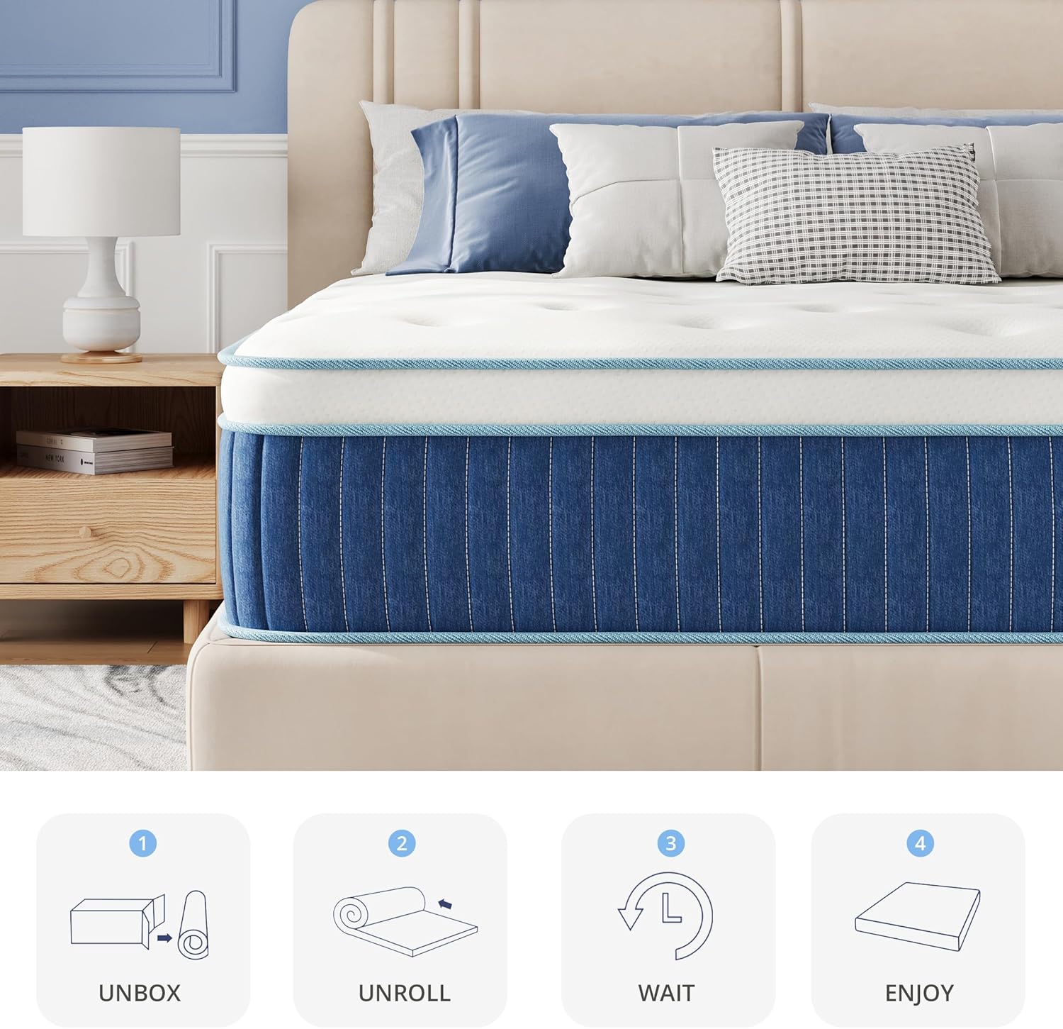 EGOHOME 12 Inch Hybrid Mattress, Queen Mattress in a Box, Fiberglass Free, Just Right Medium Feel, Enhanced Motion Isolation & Edge Support, CertiPUR-US Certified, 60"x80"