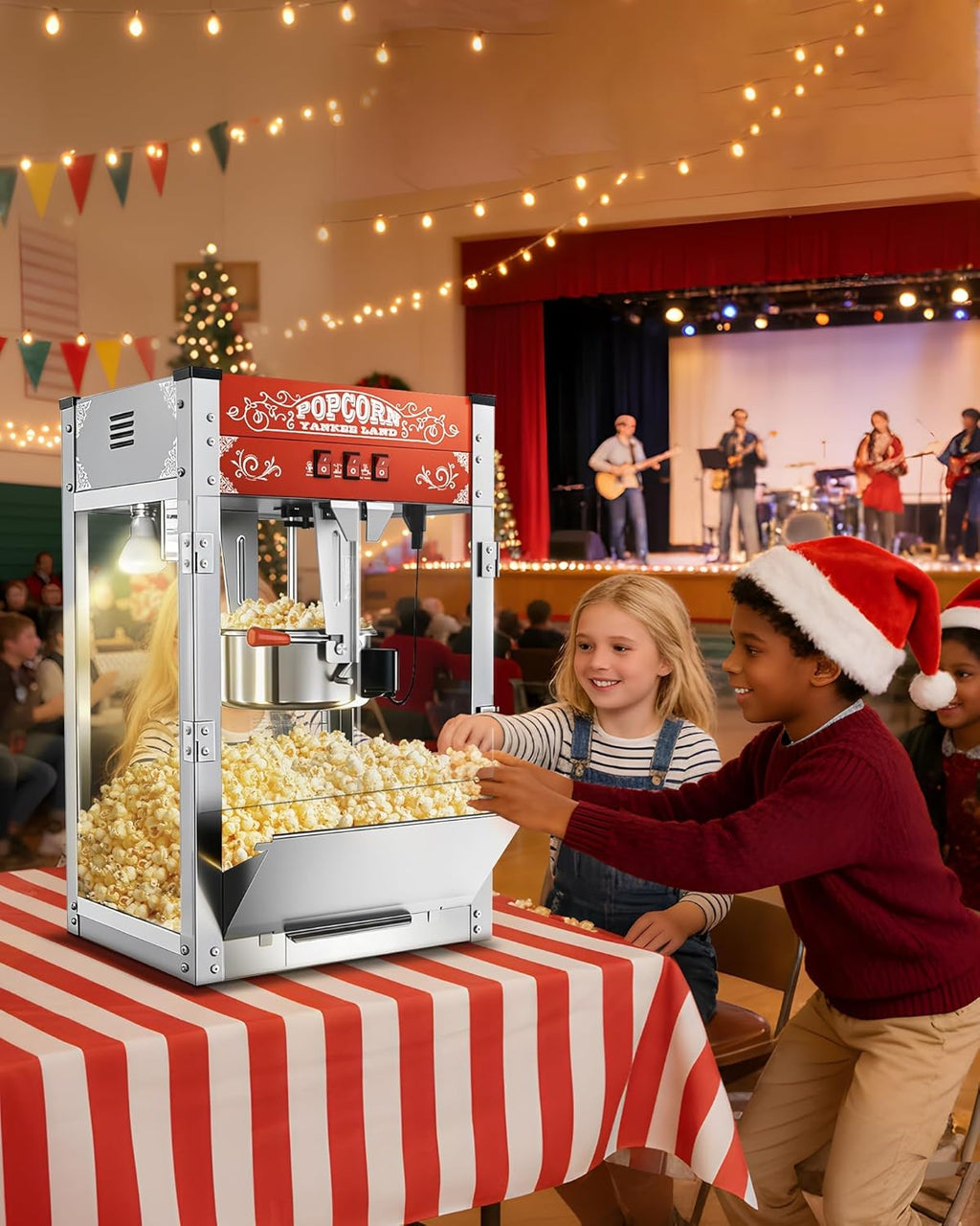 16 Oz Commercial Popcorn Machine, 1440 W, Movie Theater Popcorn Machine, Red Tabletop Pop Corn Machine with 3-Switch Control & Steel Frame Tempered Glass Doors