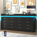 16 Drawer Dresser with LED Light and Charging Station, Modern Chest of Drawers for Closet, Wide Drawer Organizer Cabinet, Living Room, Entryway, Hallway, Black