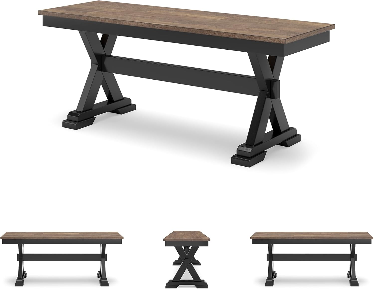 Signature Design by Ashley Wildenauer Farmhouse 50" Dining Bench, Dark Brown & Black