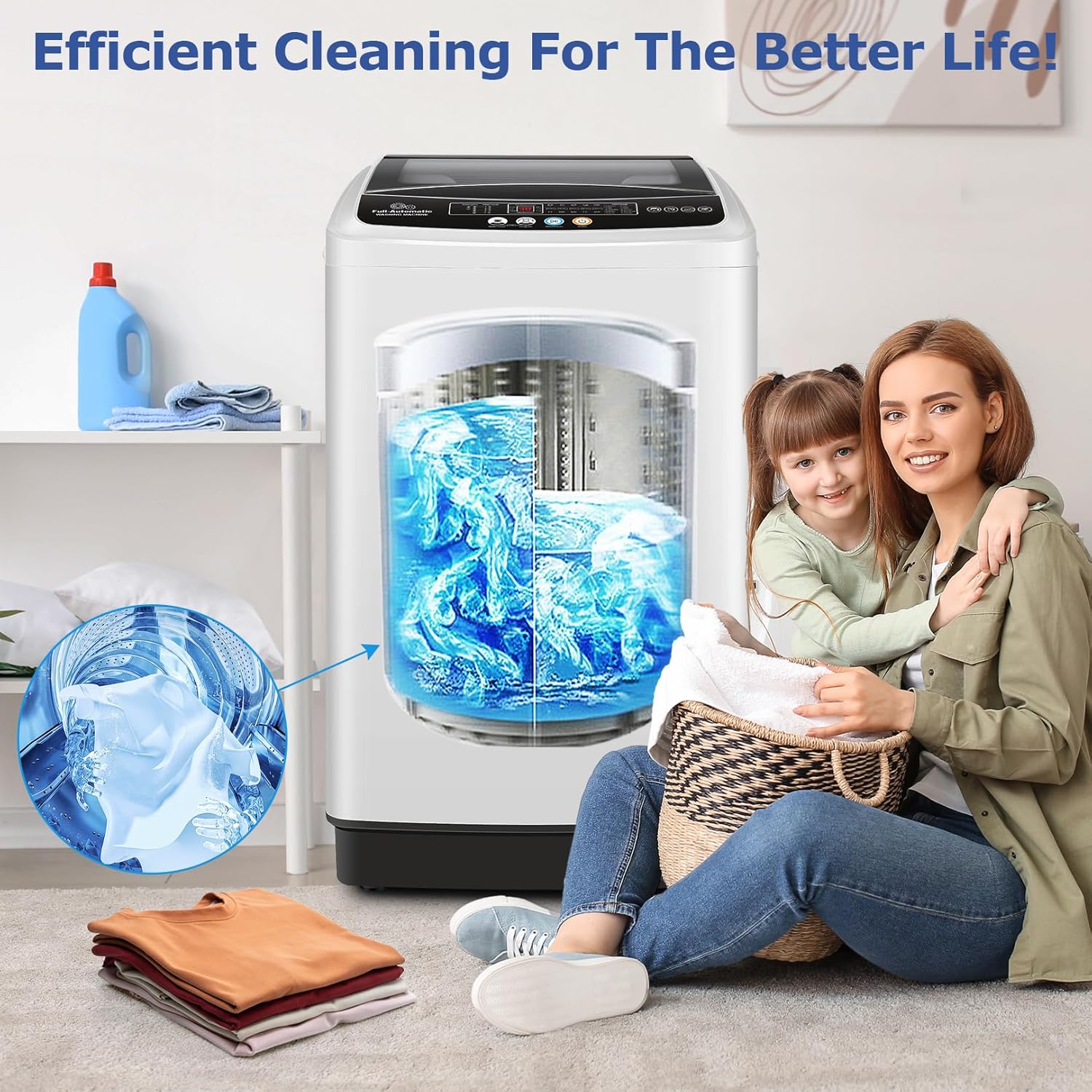 Nictemaw Portable Washing Machine 20Lbs Capacity 2.8 Cu.ft Portable Washer and Dryer Combo with 10 Programs and 8 Water Level Selections Compact Washer Machine for Apartments, Dorms, Rv-Glass Cover