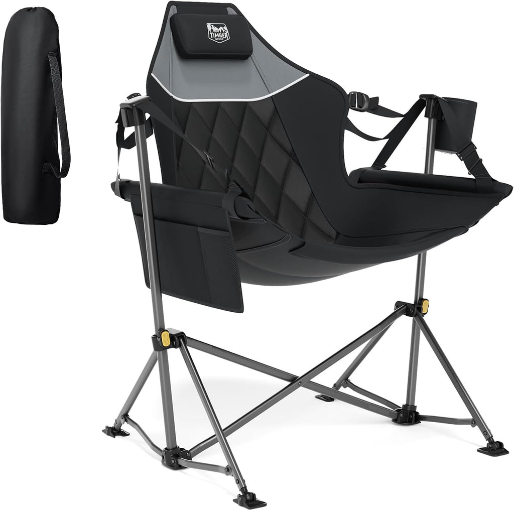 TIMBER RIDGE Hammock Camping Chair with Adjustable Backrest, Heavy Duty Folding Hammock Chair Supports 300lbs, Portable Hammock Chair for Camping, Travelling and Patio, Black