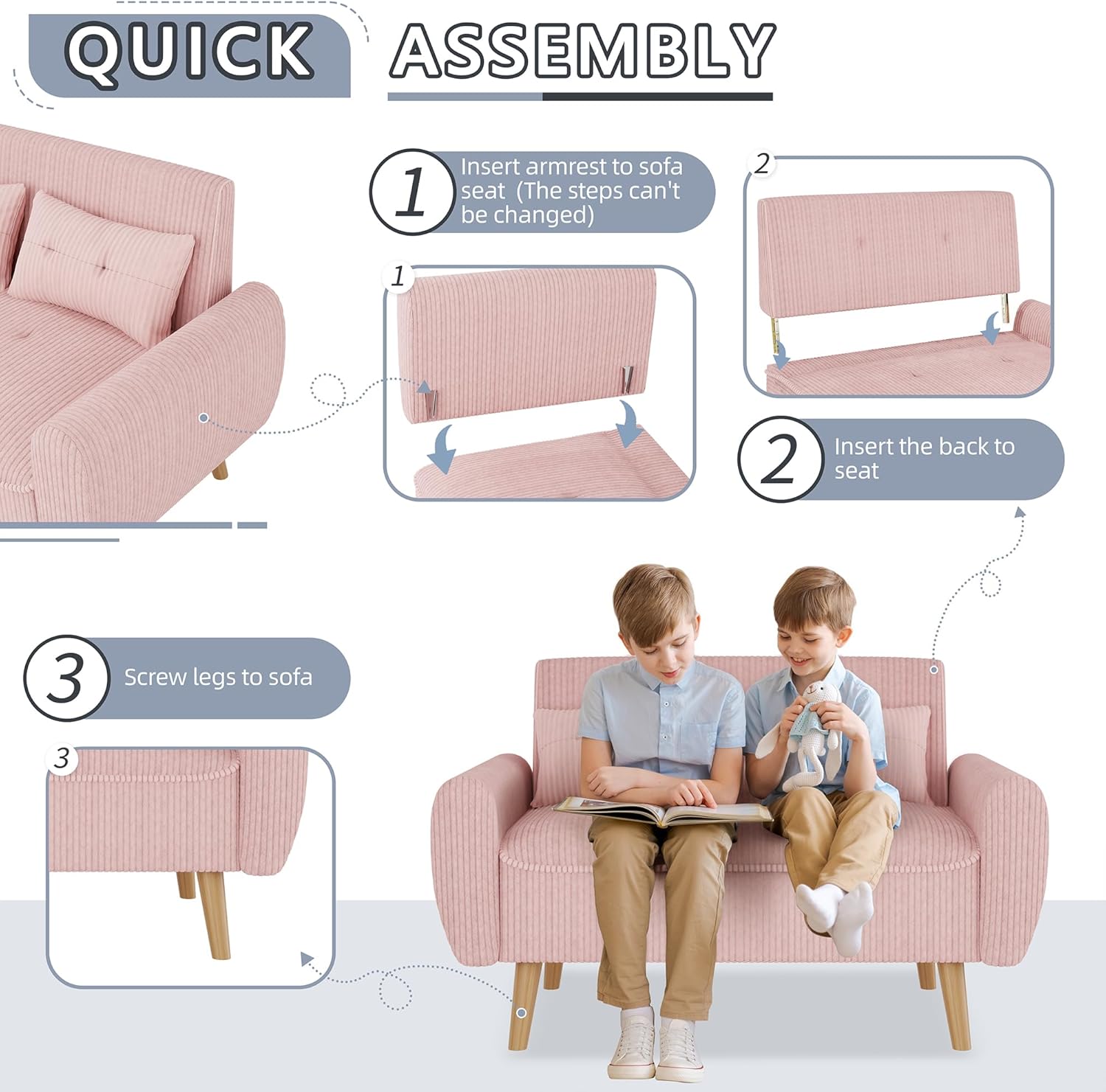 Shintenchi Small Modern Loveseat Couch Sofa, Mid Century Fabric Upholstered 2-Seat Sofa Couch Love Seats Furniture for Small Space,Living Room,Studio,Apartment with 2 Pillows, Pink
