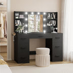 YESHOMY Vanity Desk with Mirror, Power Outlet and 10 Lights, Makeup Table with 7 Drawers, 3 Color Modes Available for Bedroom, Black
