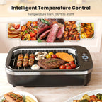 Kismile Smokeless Indoor Grill, 1500W Electric Indoor Grill for Korean BBQ with 6-Level Temp Control, Removable Glass Lid, Non-Stick Grill Plate, Turbo Smoke Extractor, Auto Shut Off & Dishwasher Safe