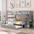 Bellemave Full Over Full Bunk Beds with Stairs and Trundle Wood Bunk Bed Frame with Staircase and Storage Shelves for Kids Teens Adult, Detachable Stairway Bunkbed for Boys Girls, Gray