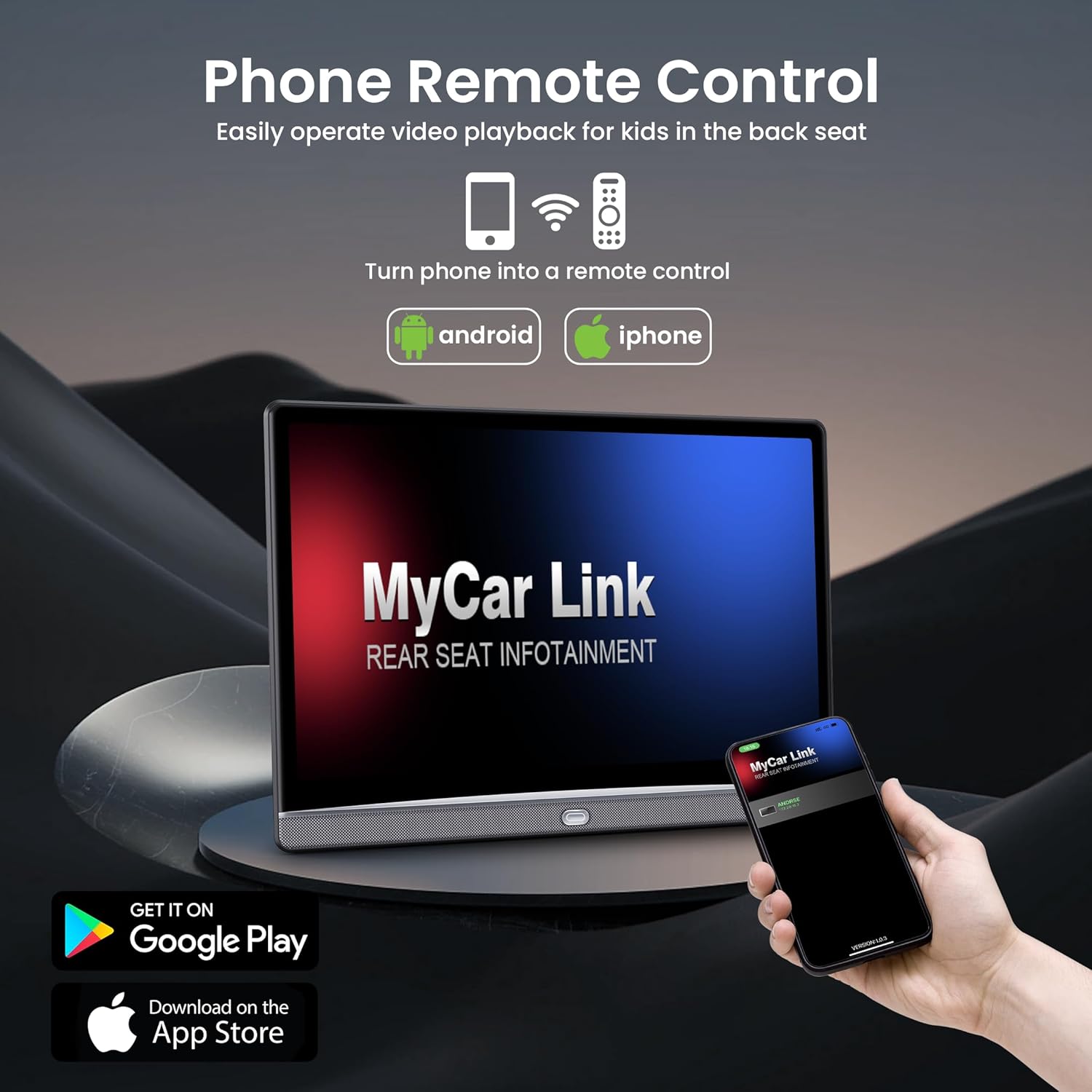 WONNIE 13.3 Inch Android Car TV with WiFi 5G - 4K Headrest Video Player for Back Seat  Portable TV Monitor Support Phone Link Bluetooth FM HDMI USB Airplay (3G Ram 32G ROM)