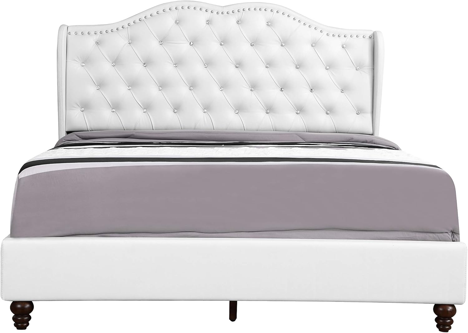GDFStudio PU Upholstered Bed Frame with Padded Wingback Headboard, Transitional Platform Design, Box Spring Required, Easy Assembly, Full Size Bed for Modern and Classic Bedrooms,50" H White