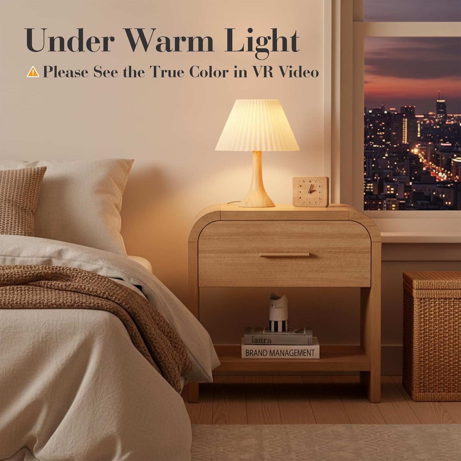 Night Stand Set of 2 Unique Curved Profile FSC-Certified Wooden Board 1-Drawer and 1 Storage Shelf Nightstand 24" H Metal Handle Modern Bedside Table Side Table End Table for Bedroom
