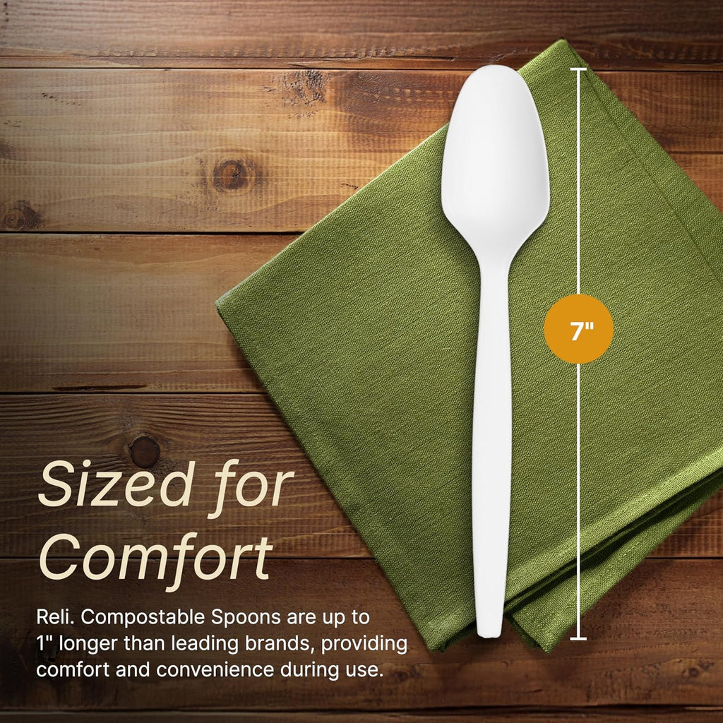 Reli. Compostable Spoons (600 Pack) | Soup Spoons, Disposable Utensils Heavy Duty | Compostable Utensils, Cutlery for Party, Hot Food, Party Supplies | BPA Free, Cornstarch (White)