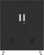 JINGUR Metal Storage Cabinet with Locking Doors and 2 Adjustable Shelves, Lockable Storage Cabinet for Home Office Garage Pantry Living Room (Black)