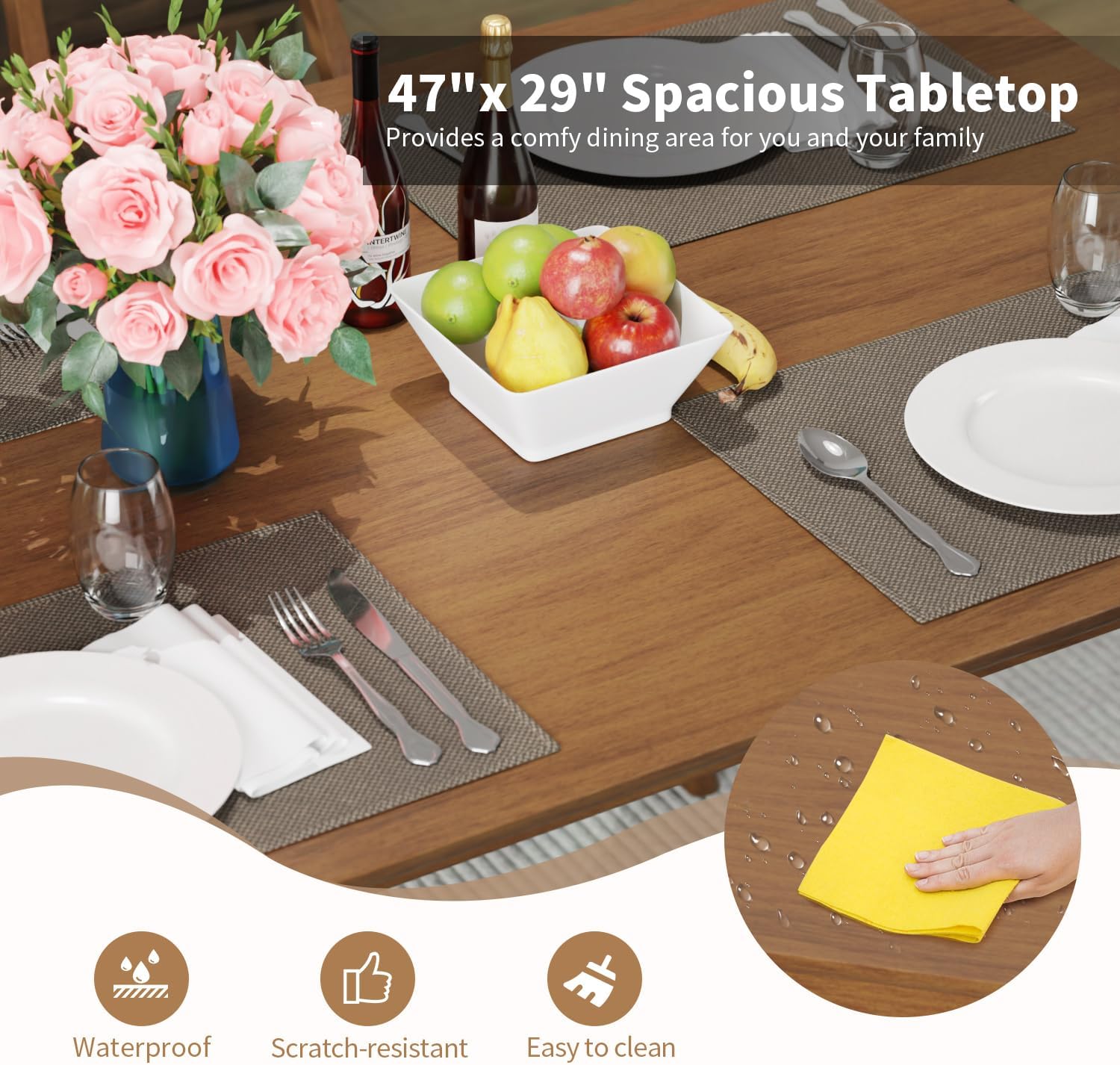 FDW 47 Inches Dining Table, Dining Room for 4 People, Small Rectangular Table for Kitchen, Quick Assembly, Small Spaces Modern Home Furniture Dinner Table, Natural