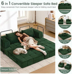 6-in-1 Convertible Sleeper Sofa Bed, Corduroy Folding Mattress Couch with Fixed-Shape Frame, Modular Foldable Boneless Couch, Loveseat Couches with 2 Pillows, for Living Room, Bedroom, Green