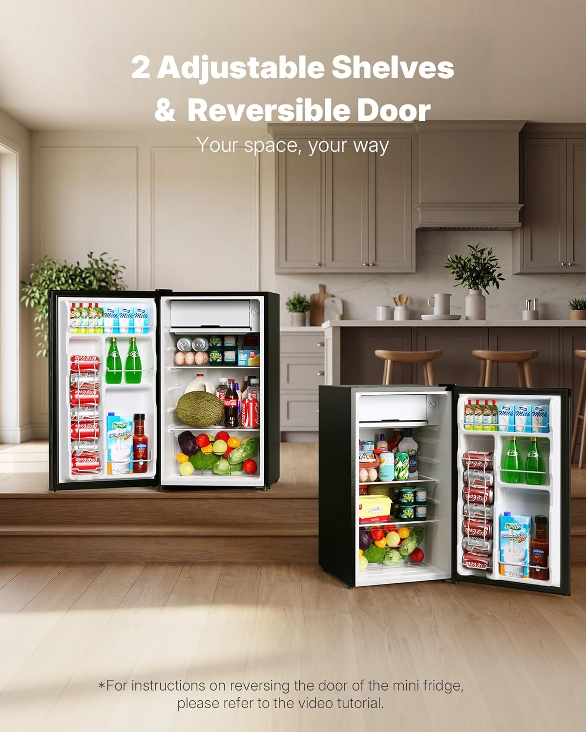 Upstreman 3.2 Cu.Ft Mini Fridge with Freezer, Single Door Compact Refrigerator, Adjustable Thermostat, Small Refrigerator for Dorm, Bedroom, Office, Black-BR321