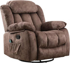 INZOY Rocker Recliner with Heat and Vibration, Manual Swivel Rocking Chair with Vibrating Massage, Comfy Padded Overstuffed Soft Fabric Heated Recliner (Brown)