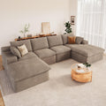 136" Cloud Couch Modular Sectional Couchs with Chaise Lounge, U-Shape Boneless Couches with Ottoman for Living Room, Corduroy Sofa with Deep Seat, No Assembly Required (Camel, Right Facing Chaise)