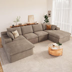136" Cloud Couch Modular Sectional Couchs with Chaise Lounge, U-Shape Boneless Couches with Ottoman for Living Room, Corduroy Sofa with Deep Seat, No Assembly Required (Camel, Right Facing Chaise)