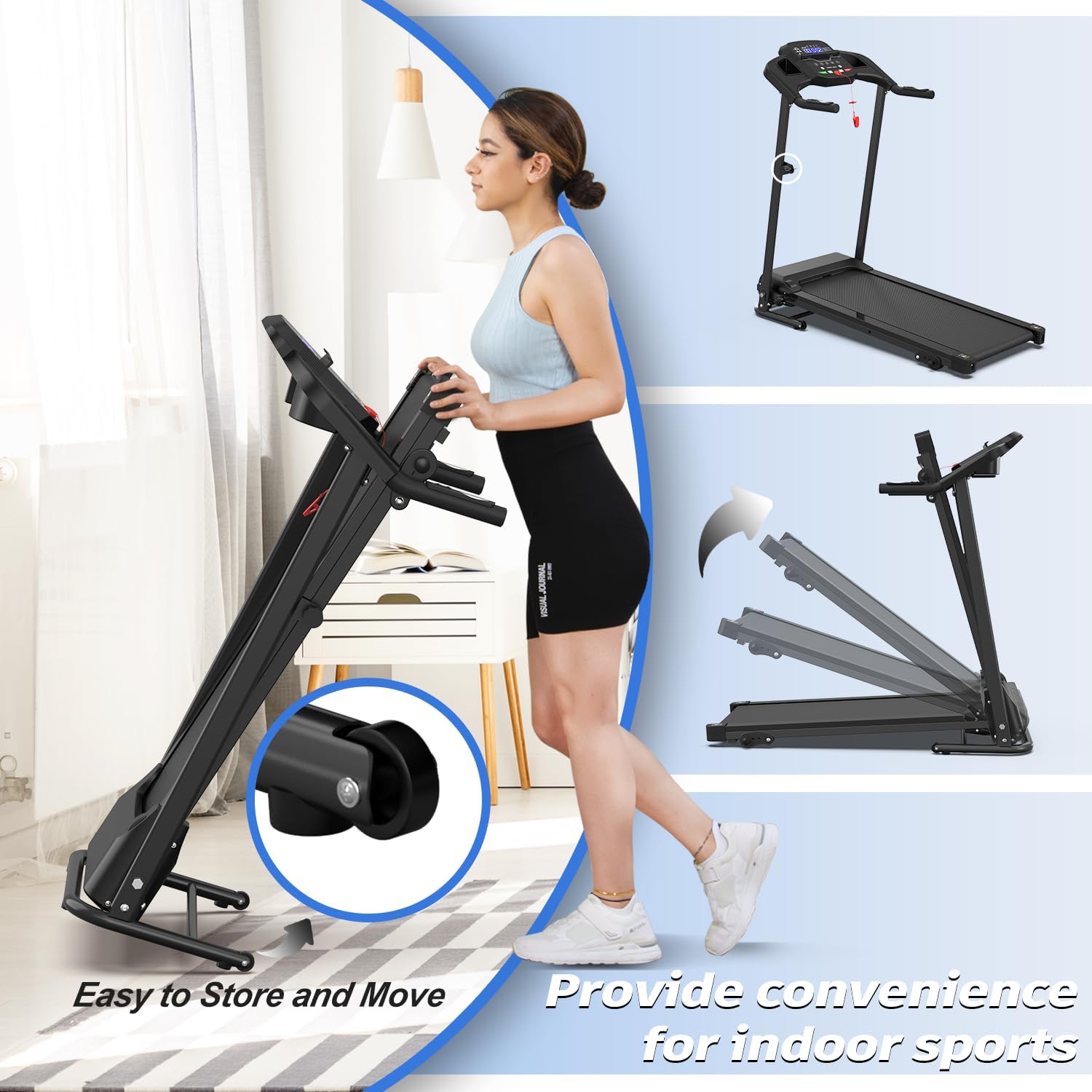 Treadmills for Home Treadmill with 5.6% Incline Walking Pad Treadmill Running Machine 3.0 HP Quiet Brushless, 350 Lbs Capacity, App, Heart Rate Monitor, Holder for Cup & Phone