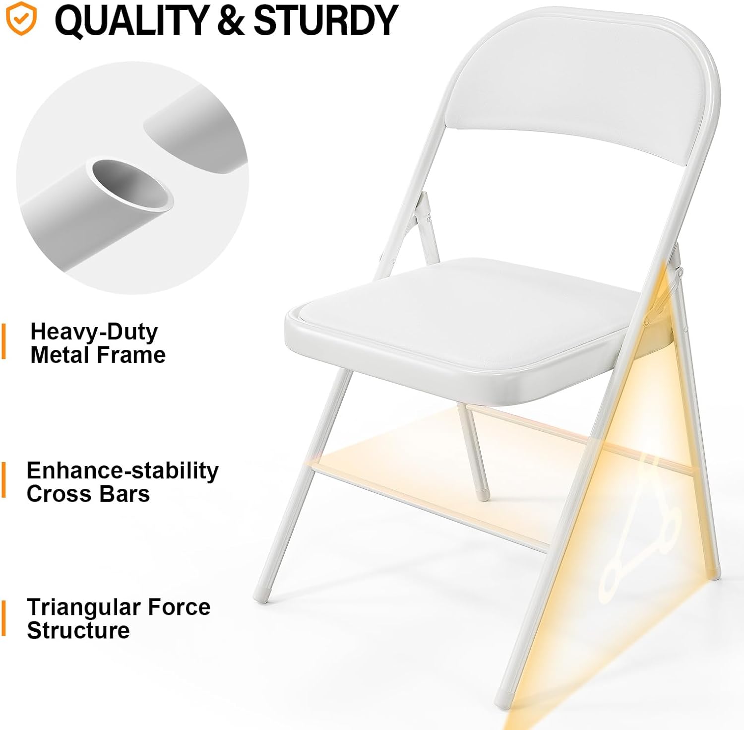 VINGLI 6 Pack Folding Chairs with Padded Seats, Metal Frame with Pu Leather Seat & Back, Capacity 350 lbs, White