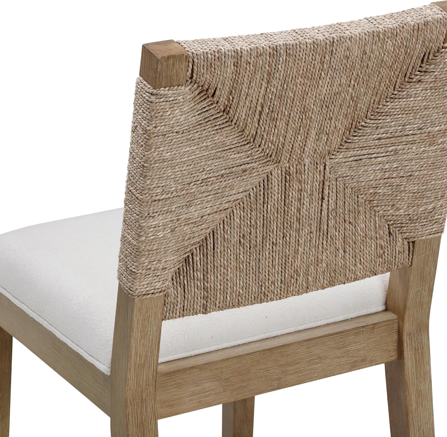 Nathan James Beacon Bohemian Boucle Bar Stool, Upholstered Counter Height Chair with Solid Wood Frame and Woven Seagrass Back for Kitchen Island, Light Brown/Seagrass/Cream Boucle, Set of 2